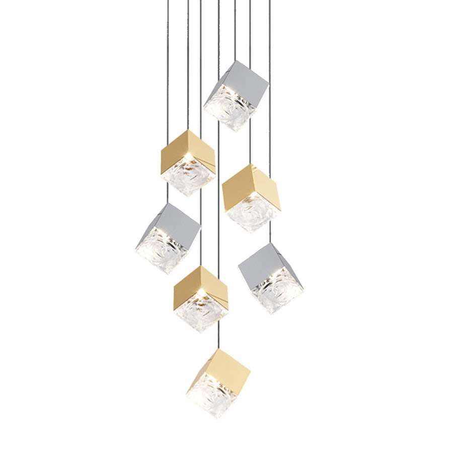 07 Pyrite Gold and Stainless Steel Pendants Round Chandelier
