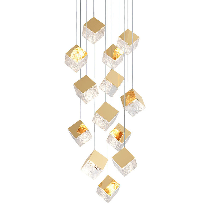 13 Pyrite Gold Pendants Round Chandelier