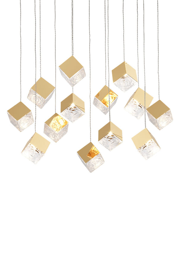 13 Pyrite Gold Pendants Rectangular Chandelier