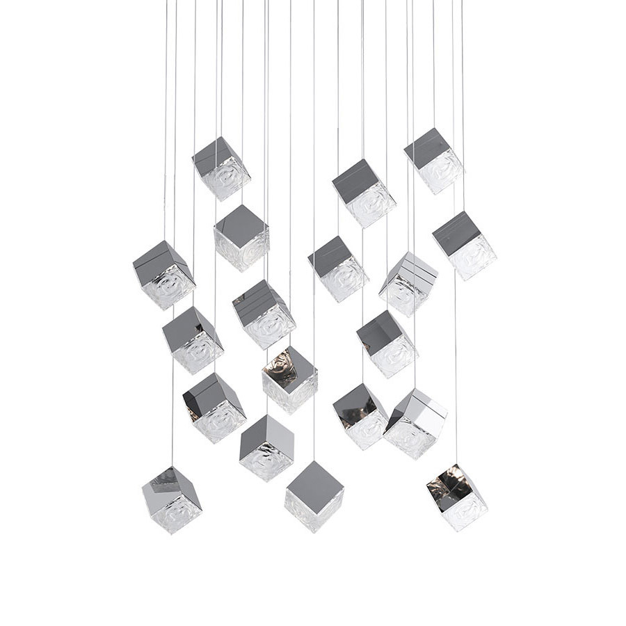 19 Pyrite Stainless Steel Pendant Rectangular Chandelier