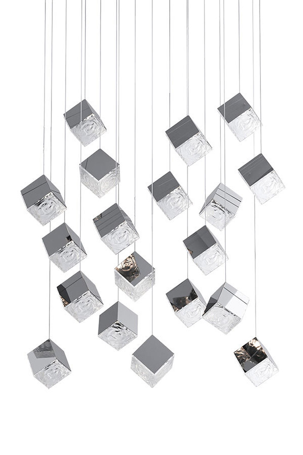 19 Pyrite Stainless Steel Pendant Rectangular Chandelier